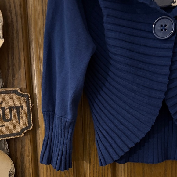 Navy Blue Cropped Ribbed Cardigan - Picture 5 of 6